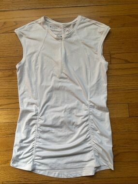 Athleta White Sleeveless Zip-Front Ruched Active Tank